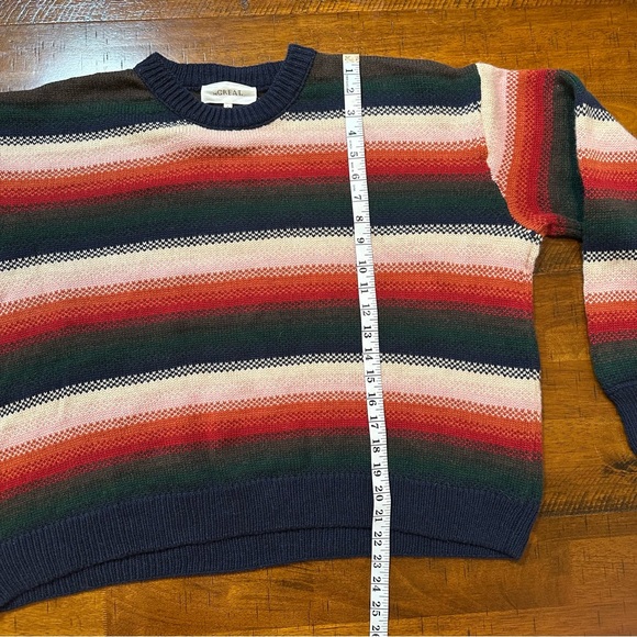 THE GREAT. Striped Crew Neck Sweater in Navy Red Green Cream - Picture 7 of 10